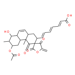ChemSpider 2D Image | (2E,4E,6E)-7-(6'-Acetoxy-8'-hydroxy-4a',7'-dimethyl-5-methylene-2,4,4'-trioxo-1',4,4',4a',4b',5,5',6',7',8',8a',10a'-dodecahydro-2'H-spiro[furan-3,3'-phenanthren]-2'-yl)-2,4,6-heptatrienoic acid | C29H32O9