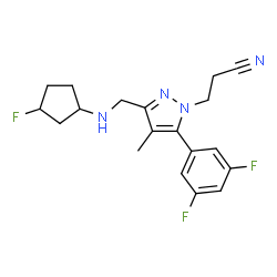 ChemSpider 2D Image | 3-[5-(3,5-Difluorophenyl)-3-{[(3-fluorocyclopentyl)amino]methyl}-4-methyl-1H-pyrazol-1-yl]propanenitrile | C19H21F3N4
