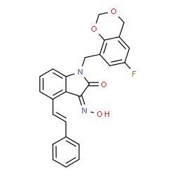 ChemSpider 2D Image | (3Z)-1-[(6-fluoro-4H-1,3-benzodioxin-8-yl)methyl]-4-[(E)-2-phenylethenyl]-1H-indole-2,3-dione 3-oxime | C25H19FN2O4