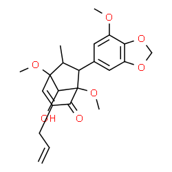 ChemSpider 2D Image | 3-Allyl-8-hydroxy-1,5-dimethoxy-7-(7-methoxy-1,3-benzodioxol-5-yl)-6-methylbicyclo[3.2.1]oct-3-en-2-one | C22H26O7