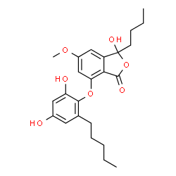 ChemSpider 2D Image | 3-Butyl-7-(2,4-dihydroxy-6-pentylphenoxy)-3-hydroxy-5-methoxy-2-benzofuran-1(3H)-one | C24H30O7