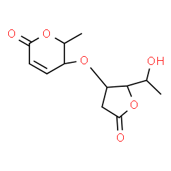 ChemSpider 2D Image | 5-{[2-(1-Hydroxyethyl)-5-oxotetrahydro-3-furanyl]oxy}-6-methyl-5,6-dihydro-2H-pyran-2-one | C12H16O6