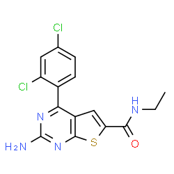 ChemSpider 2D Image | 2-Amino-4-(2,4-dichlorophenyl)-N-ethylthieno[2,3-d]pyrimidine-6-carboxamide | C15H12Cl2N4OS