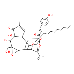 ChemSpider 2D Image | 6,7-Dihydroxy-8-(hydroxymethyl)-16-isopropenyl-4,18-dimethyl-14-nonyl-5-oxo-9,13,15,19-tetraoxahexacyclo[12.4.1.0~1,11~.0~2,6~.0~8,10~.0~12,16~]nonadec-3-en-17-yl (2E)-3-(4-hydroxyphenyl)acrylate | C39H50O11