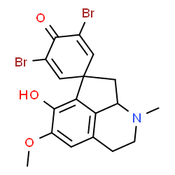ChemSpider 2D Image | 3,5-Dibromo-6'-hydroxy-5'-methoxy-1'-methyl-2',3',8',8a'-tetrahydro-1'H,4H-spiro[cyclohexa-2,5-diene-1,7'-cyclopenta[ij]isoquinolin]-4-one | C18H17Br2NO3