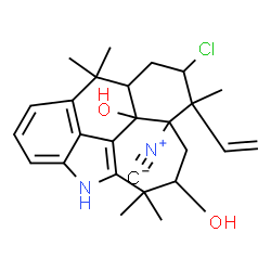ChemSpider 2D Image | 7-Chloro-8a-isocyano-5,5,8,11,11-pentamethyl-8-vinyl-1,5,5a,6,7,8,8a,9,10,11-decahydro-8bH-1-azacyclohepta[mno]aceanthrylene-8b,10-diol | C26H31ClN2O2