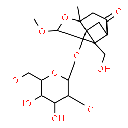 ChemSpider 2D Image | 9-(Hydroxymethyl)-8-methoxy-6-methyl-4-oxo-7-oxatricyclo[4.3.0.0~3,9~]non-1-yl hexopyranoside | C17H26O10