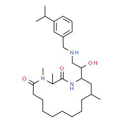 ChemSpider 2D Image | 16-{1-Hydroxy-2-[(3-isopropylbenzyl)amino]ethyl}-3,4,14-trimethyl-1,4-diazacyclohexadecane-2,5-dione | C29H49N3O3