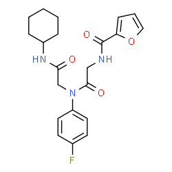 ChemSpider 2D Image | N-(2-Furoyl)glycyl-N-cyclohexyl-N~2~-(4-fluorophenyl)glycinamide | C21H24FN3O4