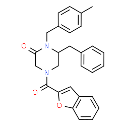 ChemSpider 2D Image | 4-(1-Benzofuran-2-ylcarbonyl)-6-benzyl-1-(4-methylbenzyl)-2-piperazinone | C28H26N2O3