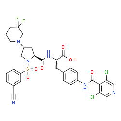 ChemSpider 2D Image | (4R)-1-[(3-Cyanophenyl)sulfonyl]-4-(3,3-difluoro-1-piperidinyl)-L-prolyl-4-[(3,5-dichloroisonicotinoyl)amino]-L-phenylalanine | C32H30Cl2F2N6O6S