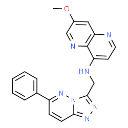 ChemSpider 2D Image | 7-Methoxy-N-[(6-phenyl[1,2,4]triazolo[4,3-b]pyridazin-3-yl)methyl]-1,5-naphthyridin-4-amine | C21H17N7O