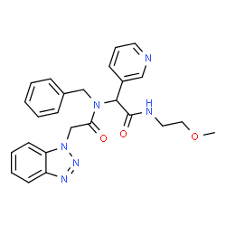 ChemSpider 2D Image | 2-(1H-Benzotriazol-1-yl)-N-benzyl-N-{2-[(2-methoxyethyl)amino]-2-oxo-1-(3-pyridinyl)ethyl}acetamide | C25H26N6O3