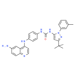 ChemSpider 2D Image | 1-{4-[(6-Aminoquinolin-4-Yl)amino]phenyl}-3-[3-Tert-Butyl-1-(3-Methylphenyl)-1h-Pyrazol-5-Yl]urea | C30H31N7O