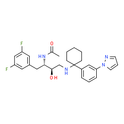 ChemSpider 2D Image | N-[(1s,2r)-1-(3,5-Difluorobenzyl)-2-Hydroxy-3-({1-[3-(1h-Pyrazol-1-Yl)phenyl]cyclohexyl}amino)propyl]acetamide | C27H32F2N4O2
