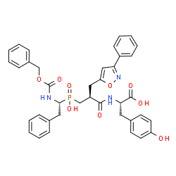 ChemSpider 2D Image | N-{(2S)-3-{[(1R)-1-{[(Benzyloxy)carbonyl]amino}-2-phenylethyl](hydroxy)phosphoryl}-2-[(3-phenyl-1,2-oxazol-5-yl)methyl]propanoyl}-L-tyrosine | C38H38N3O9P