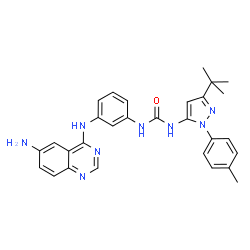 ChemSpider 2D Image | 1-{3-[(6-Aminoquinazolin-4-Yl)amino]phenyl}-3-[3-Tert-Butyl-1-(4-Methylphenyl)-1h-Pyrazol-5-Yl]urea | C29H30N8O