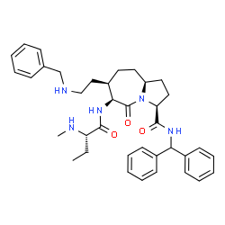 ChemSpider 2D Image | (3S,6S,7R,9aS)-7-[2-(Benzylamino)ethyl]-N-(diphenylmethyl)-6-{[(2S)-2-(methylamino)butanoyl]amino}-5-oxooctahydro-1H-pyrrolo[1,2-a]azepine-3-carboxamide | C37H47N5O3