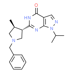ChemSpider 2D Image | 6-[(3S,4S)-1-Benzyl-4-methyl-3-pyrrolidinyl]-1-isopropyl-1,5-dihydro-4H-pyrazolo[3,4-d]pyrimidin-4-one | C20H25N5O