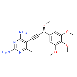 ChemSpider 2D Image | 5-[(3S)-3-Methoxy-3-(3,4,5-trimethoxyphenyl)-1-propyn-1-yl]-6-methyl-2,4-pyrimidinediamine | C18H22N4O4