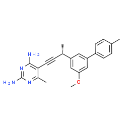ChemSpider 2D Image | 5-[(3R)-3-(5-Methoxy-4'-methyl-3-biphenylyl)-1-butyn-1-yl]-6-methyl-2,4-pyrimidinediamine | C23H24N4O