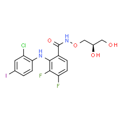ChemSpider 2D Image | 2-[(2-Chloro-4-iodophenyl)amino]-N-[(2R)-2,3-dihydroxypropoxy]-3,4-difluorobenzamide | C16H14ClF2IN2O4