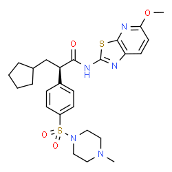 ChemSpider 2D Image | (2R)-3-Cyclopentyl-N-(5-methoxy[1,3]thiazolo[5,4-b]pyridin-2-yl)-2-{4-[(4-methyl-1-piperazinyl)sulfonyl]phenyl}propanamide | C26H33N5O4S2