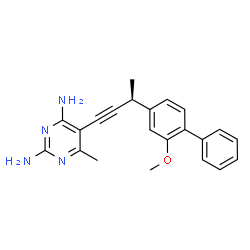 ChemSpider 2D Image | 5-[(3S)-3-(2-Methoxy-4-biphenylyl)-1-butyn-1-yl]-6-methyl-2,4-pyrimidinediamine | C22H22N4O
