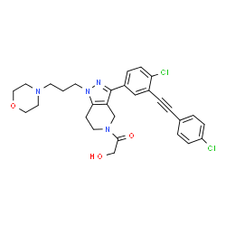 ChemSpider 2D Image | 2-[3-{4-chloro-3-[(4-chlorophenyl)ethynyl]phenyl}-1-(3-morpholin-4-ylpropyl)-1,4,6,7-tetrahydro-5H-pyrazolo[4,3-c]pyridin-5-yl]-2-oxoethanol | C29H30Cl2N4O3