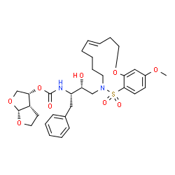 ChemSpider 2D Image | (3r,3as,6ar)-Hexahydrofuro[2,3-B]furan-3-Yl {(1s,2r)-1-Benzyl-2-Hydroxy-3-[(7e)-13-Methoxy-1,1-Dioxido-3,4,5,6,9,10-Hexahydro-2h-11,1,2-Benzoxathiazacyclotridecin-2-Yl]propyl}carbamate | C32H42N2O9S