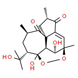 ChemSpider 2D Image | (1R,3R,5S,6R,9R,13S,15S,16R)-6,16-Dihydroxy-5-(2-hydroxy-2-propanyl)-3,9,13-trimethyl-7,8-dioxatetracyclo[7.5.2.0~1,11~.0~6,15~]hexadec-10-ene-2,12-dione | C20H28O7