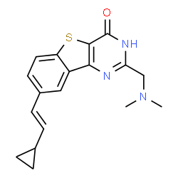 ChemSpider 2D Image | 8-[(E)-2-Cyclopropylvinyl]-2-[(dimethylamino)methyl][1]benzothieno[3,2-d]pyrimidin-4(1H)-one | C18H19N3OS