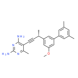 ChemSpider 2D Image | 5-[(3R)-3-(5-Methoxy-3',5'-dimethyl-3-biphenylyl)-1-butyn-1-yl]-6-methyl-2,4-pyrimidinediamine | C24H26N4O
