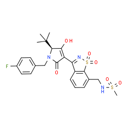 ChemSpider 2D Image | N-({3-[(5S)-5-tert-butyl-1-(4-fluorobenzyl)-4-hydroxy-2-oxo-2,5-dihydro-1H-pyrrol-3-yl]-1,1-dioxido-1,2-benzisothiazol-7-yl}methyl)methanesulfonamide | C24H26FN3O6S2