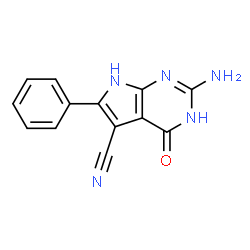 ChemSpider 2D Image | 2-Amino-4-oxo-6-phenyl-4,7-dihydro-1H-pyrrolo[2,3-d]pyrimidine-5-carbonitrile | C13H9N5O