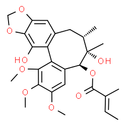 ChemSpider 2D Image | (5S,6S,7S)-6,13-Dihydroxy-1,2,3-trimethoxy-6,7-dimethyl-5,6,7,8-tetrahydrobenzo[3',4']cycloocta[1',2':4,5]benzo[1,2-d][1,3]dioxol-5-yl (2E)-2-methyl-2-butenoate | C27H32O9