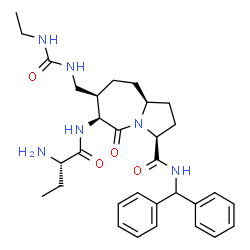 ChemSpider 2D Image | (3S,6S,7R,9aS)-6-{[(2S)-2-Aminobutanoyl]amino}-N-(diphenylmethyl)-7-{[(ethylcarbamoyl)amino]methyl}-5-oxooctahydro-1H-pyrrolo[1,2-a]azepine-3-carboxamide | C31H42N6O4