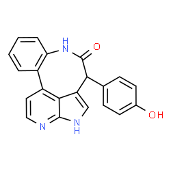 ChemSpider 2D Image | 3-(4-Hydroxyphenyl)-1,5-dihydro-1,5,12-triazabenzo[4,5]cycloocta[1,2,3-cd]inden-4(3H)-one | C21H15N3O2