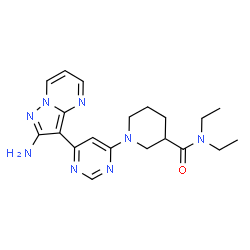 ChemSpider 2D Image | 1-[6-(2-Aminopyrazolo[1,5-a]pyrimidin-3-yl)-4-pyrimidinyl]-N,N-diethyl-3-piperidinecarboxamide | C20H26N8O