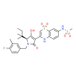 ChemSpider 2D Image | N-{3-[(5S)-1-(4-Fluoro-3-methylbenzyl)-4-hydroxy-5-(2-methyl-2-butanyl)-2-oxo-2,5-dihydro-1H-pyrrol-3-yl]-1,1-dioxido-4H-1,4-benzothiazin-7-yl}methanesulfonamide | C26H30FN3O6S2
