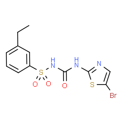 ChemSpider 2D Image | N-[(5-Bromo-1,3-thiazol-2-yl)carbamoyl]-3-ethylbenzenesulfonamide | C12H12BrN3O3S2