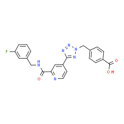 ChemSpider 2D Image | 4-[(5-{2-[(3-Fluorobenzyl)carbamoyl]-4-pyridinyl}-2H-tetrazol-2-yl)methyl]benzoic acid | C22H17FN6O3