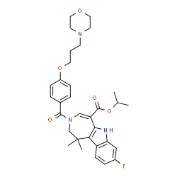 ChemSpider 2D Image | Isopropyl 8-fluoro-1,1-dimethyl-3-{4-[3-(4-morpholinyl)propoxy]benzoyl}-1,2,3,6-tetrahydroazepino[4,5-b]indole-5-carboxylate | C32H38FN3O5