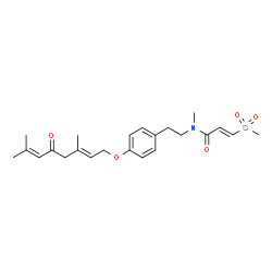 ChemSpider 2D Image | (2E)-N-[2-(4-{[(2E)-3,7-Dimethyl-5-oxo-2,6-octadien-1-yl]oxy}phenyl)ethyl]-N-methyl-3-(methylsulfonyl)acrylamide | C23H31NO5S