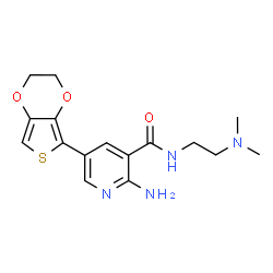 ChemSpider 2D Image | 2-Amino-5-(2,3-dihydrothieno[3,4-b][1,4]dioxin-5-yl)-N-[2-(dimethylamino)ethyl]nicotinamide | C16H20N4O3S