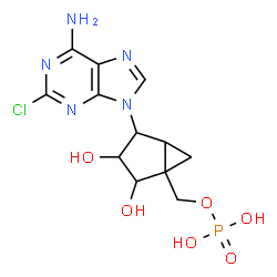 ChemSpider 2D Image | [4-(6-Amino-2-chloro-9H-purin-9-yl)-2,3-dihydroxybicyclo[3.1.0]hex-1-yl]methyl dihydrogen phosphate | C12H15ClN5O6P