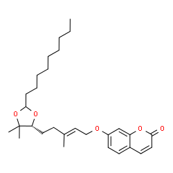 ChemSpider 2D Image | 7-({(2E)-5-[(4R)-5,5-Dimethyl-2-nonyl-1,3-dioxolan-4-yl]-3-methyl-2-penten-1-yl}oxy)-2H-chromen-2-one | C29H42O5