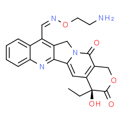 ChemSpider 2D Image | (4S)-11-{(Z)-[(2-Aminoethoxy)imino]methyl}-4-ethyl-4-hydroxy-1H-pyrano[3',4':6,7]indolizino[1,2-b]quinoline-3,14(4H,12H)-dione | C23H22N4O5