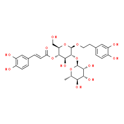 ChemSpider 2D Image | 2-(3,4-Dihydroxyphenyl)ethyl 2-O-(6-deoxy-alpha-L-mannopyranosyl)-4-O-[(2E)-3-(3,4-dihydroxyphenyl)-2-propenoyl]-beta-D-glucopyranoside | C29H36O15