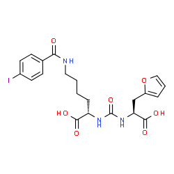 ChemSpider 2D Image | N~2~-{[(1S)-1-Carboxy-2-(2-furyl)ethyl]carbamoyl}-N~6~-(4-iodobenzoyl)-L-lysine | C21H24IN3O7